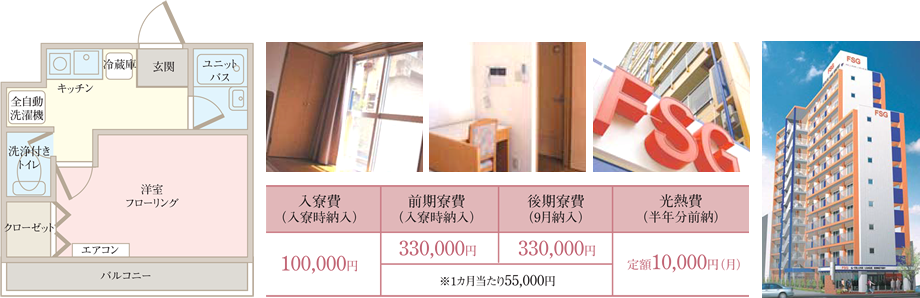 FSG学生寮ドミトリー中町の間取り・内観・諸費用