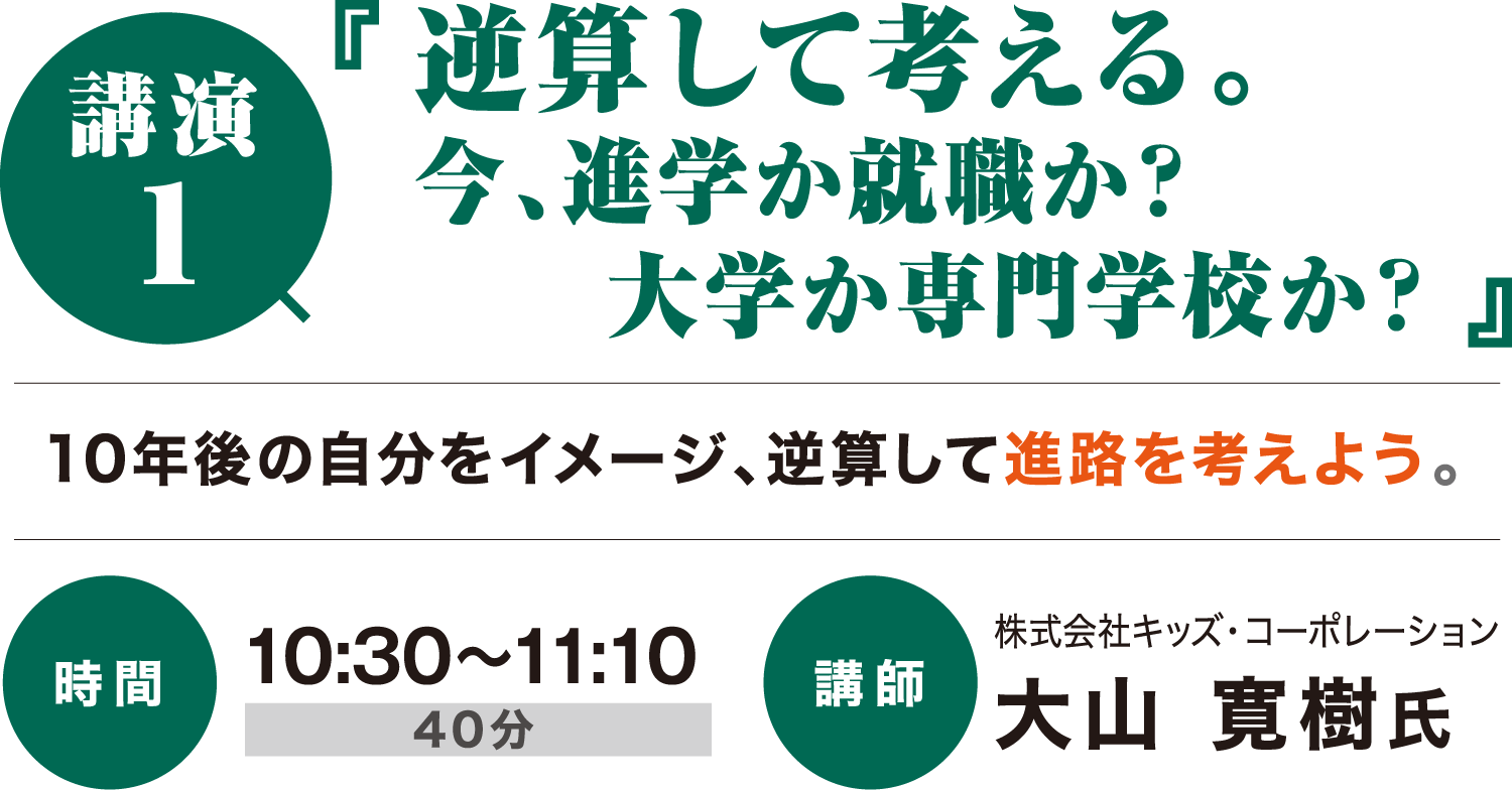 講演1 逆算して考える。今、進学か就職か？ 大学か専門学校か？